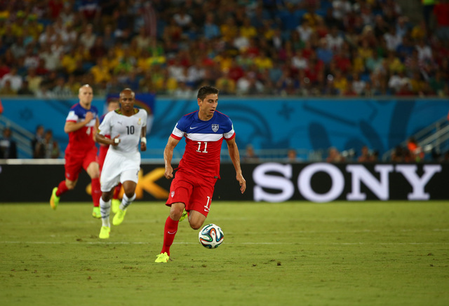 NATAL, BRAZIL - JUNE 16: Alejandro Bedoya of the United States in action during the 2014 FIFA World Cup Brazil Group G match between Ghana and the United States at Estadio das Dunas on June 16, 2014 in Natal, Brazil. (Photo by Robert Cianflone/Getty Images for Sony)
